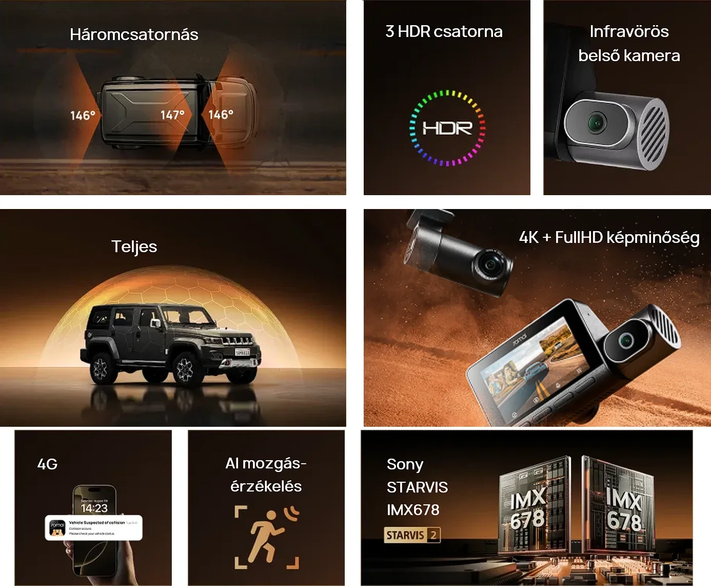 70mai Dash Cam 4K T800 HDR Set menetrögzítő kamera + hátsó kamera szett