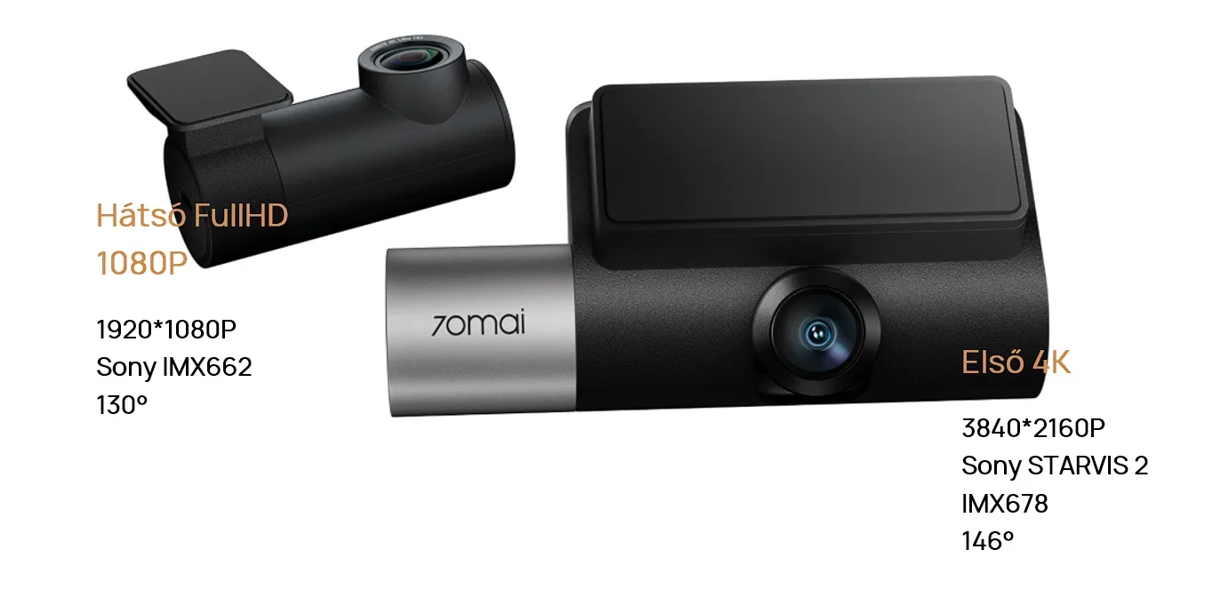 70mai Dash Cam 4K T800 HDR Set menetrögzítő kamera + hátsó kamera szett