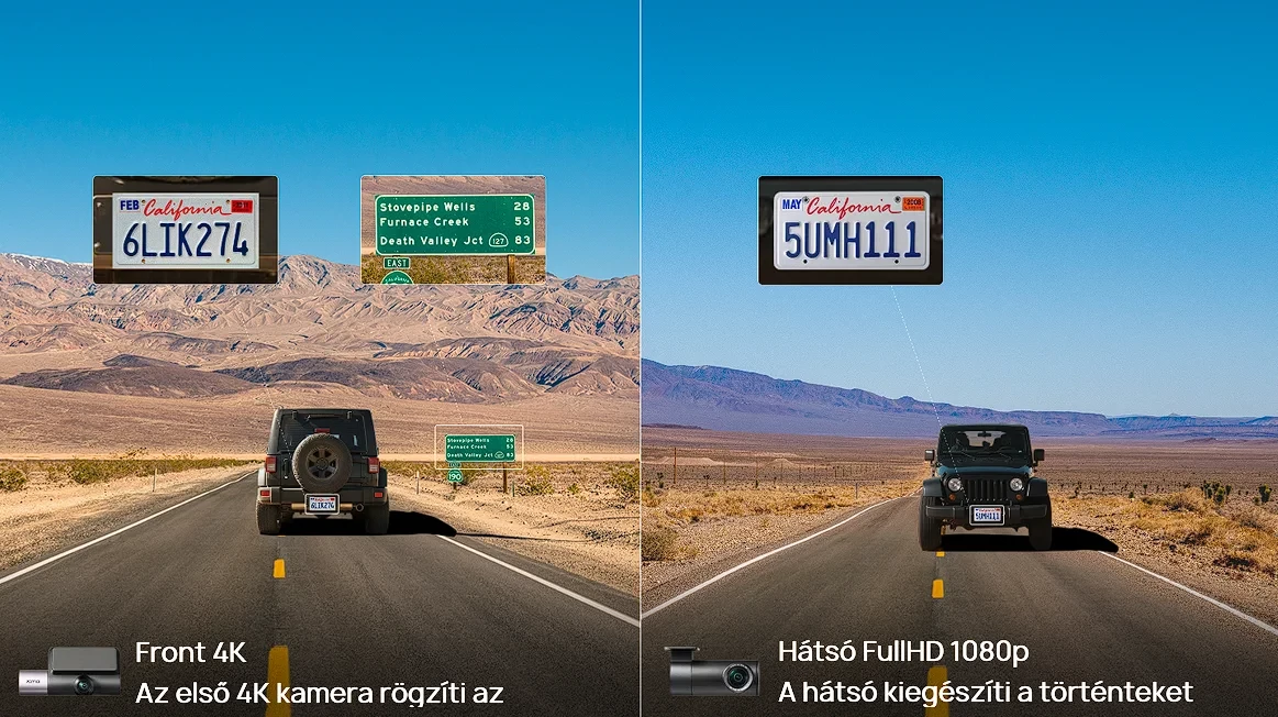 70mai Dash Cam 4K T800 HDR Set menetrögzítő kamera + hátsó kamera szett