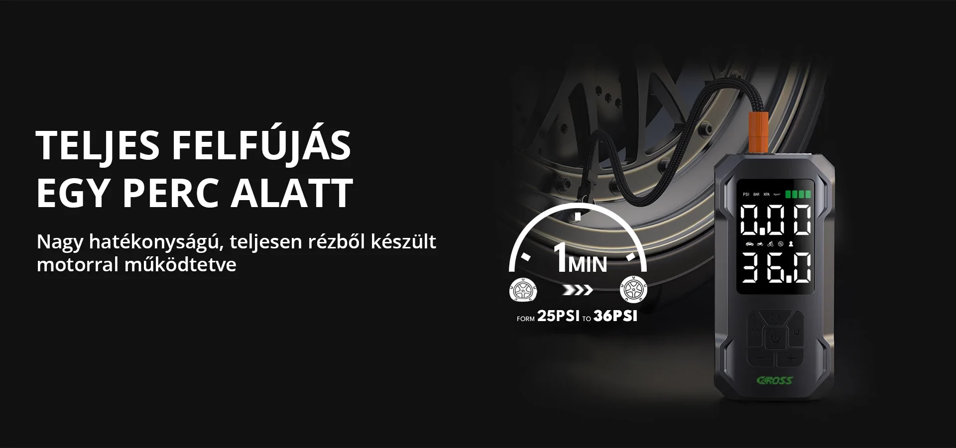 CAROSS USA Q15 Air Compressor hordozható pumpa + powerbank