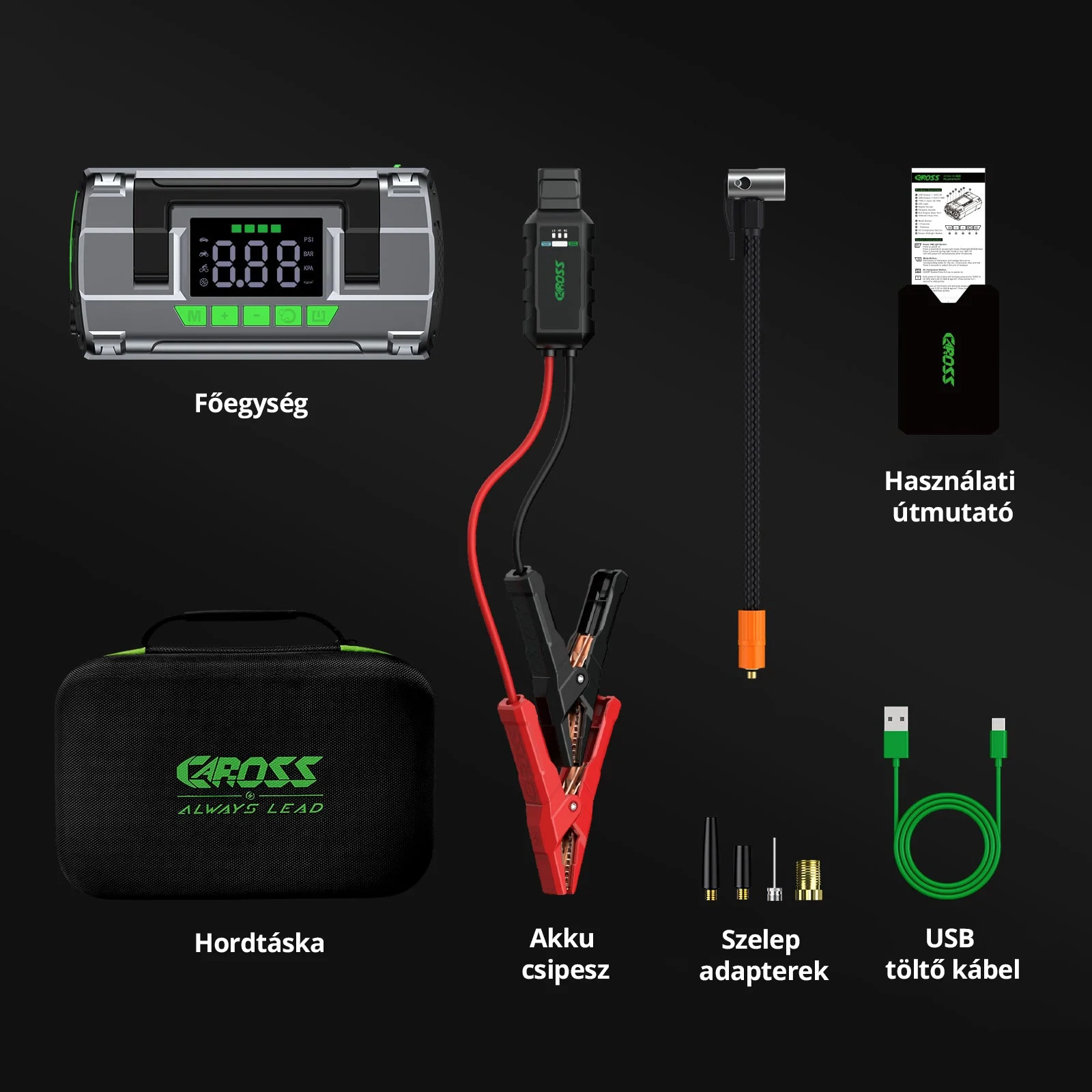 CAROSS USA T14 MAX Jump Starter hordozható indítássegítő + kompresszor + powerbank
