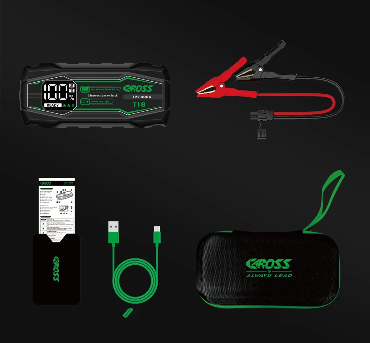 CAROSS USA T18 Jump Starter hordozható indítássegítő (autó indító) + powerbank