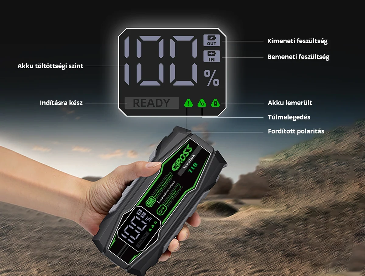 CAROSS USA T18 MAX Jump Starter hordozható indítássegítő (autó indító) + powerbank