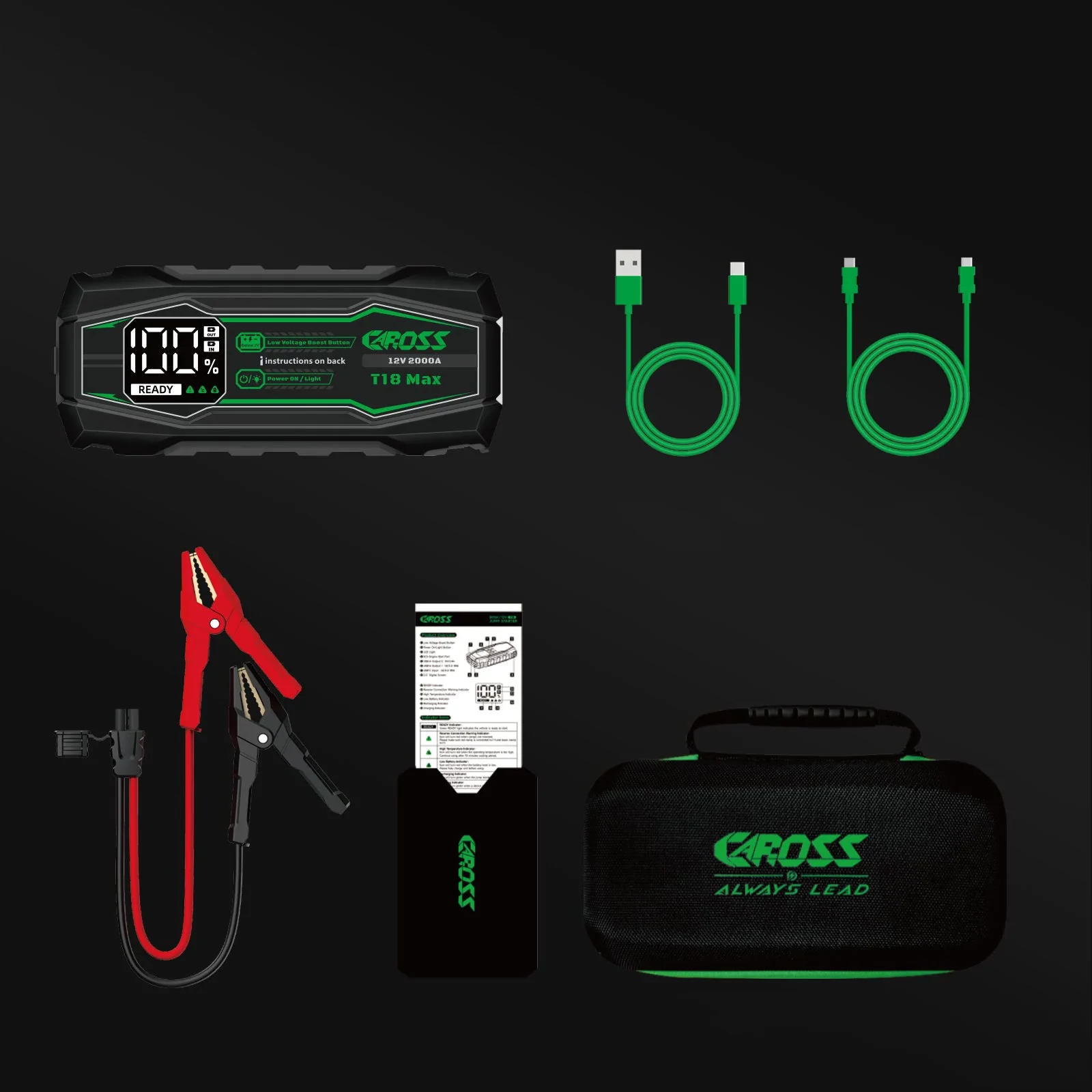 CAROSS USA T18 MAX Jump Starter hordozható indítássegítő (autó indító) + powerbank