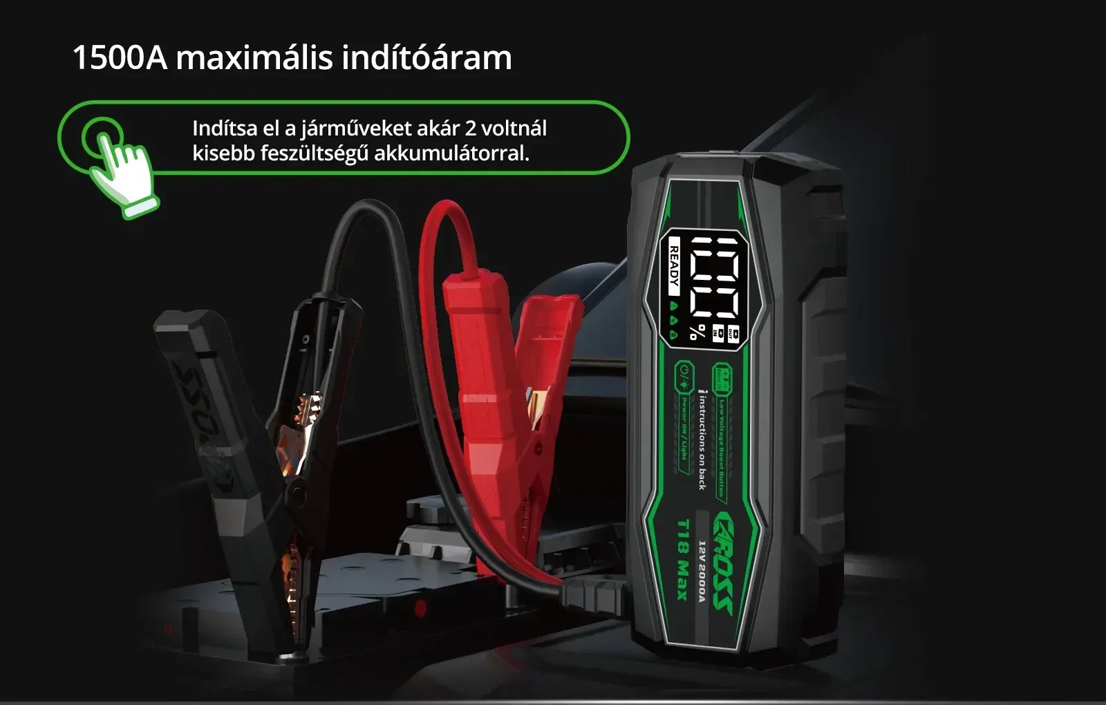 CAROSS USA T18 PRO Jump Starter hordozható indítássegítő (autó indító) + powerbank