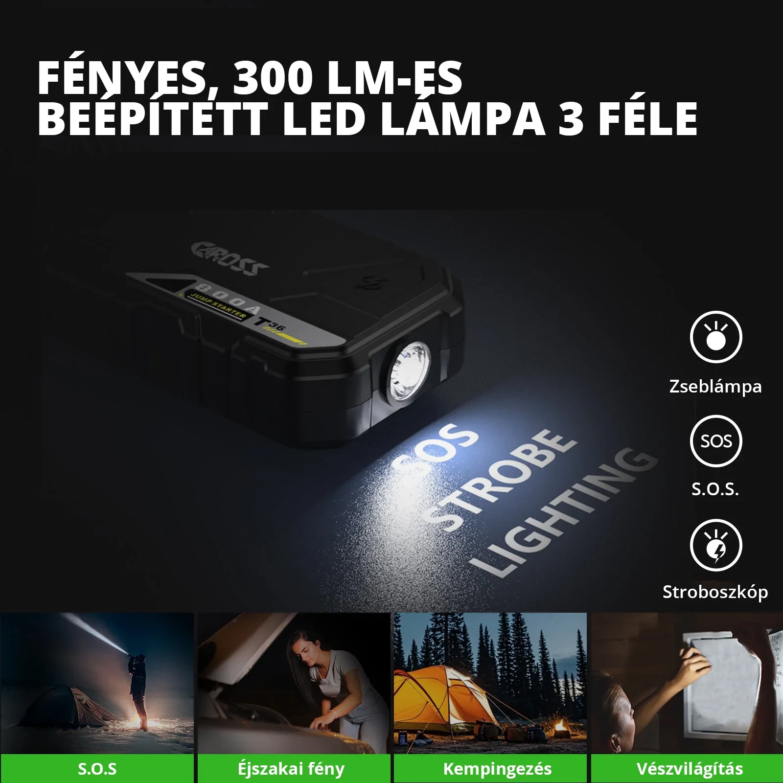 CAROSS USA T36 Jump Starter hordozható indítássegítő (autó indító) + powerbank