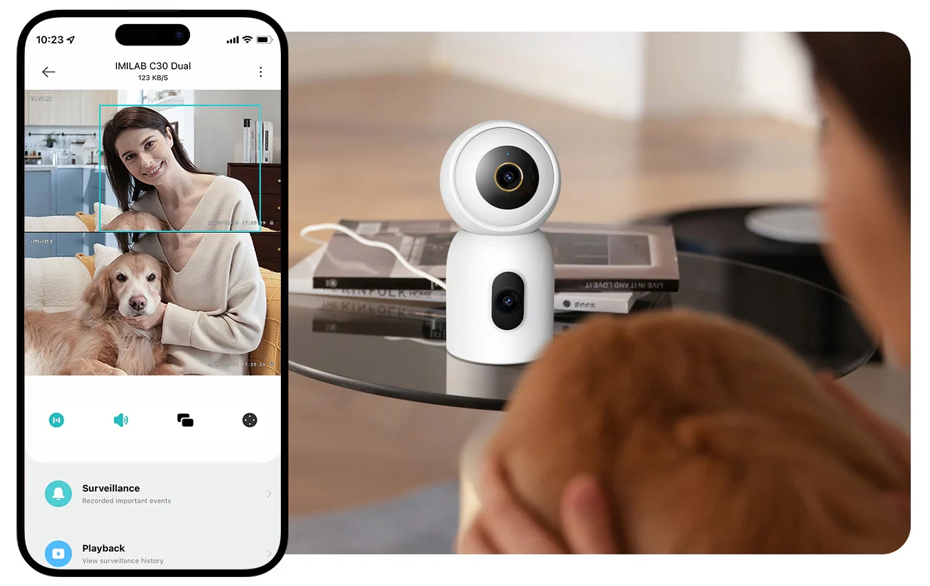 Imilab C30 Dual 3K+3K okos WiFi biztonsági kamera + hálózati adapter