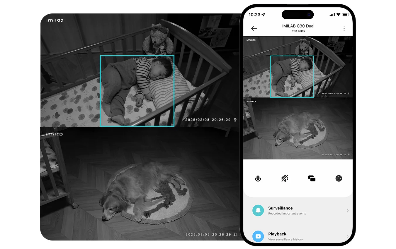 Imilab C30 Dual 3K+3K okos WiFi biztonsági kamera + hálózati adapter