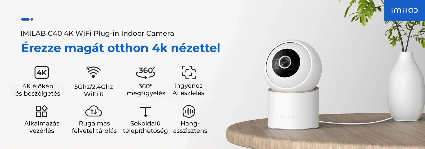 Imilab C40 4K okos WiFi biztonsági kamera + hálózati adapter