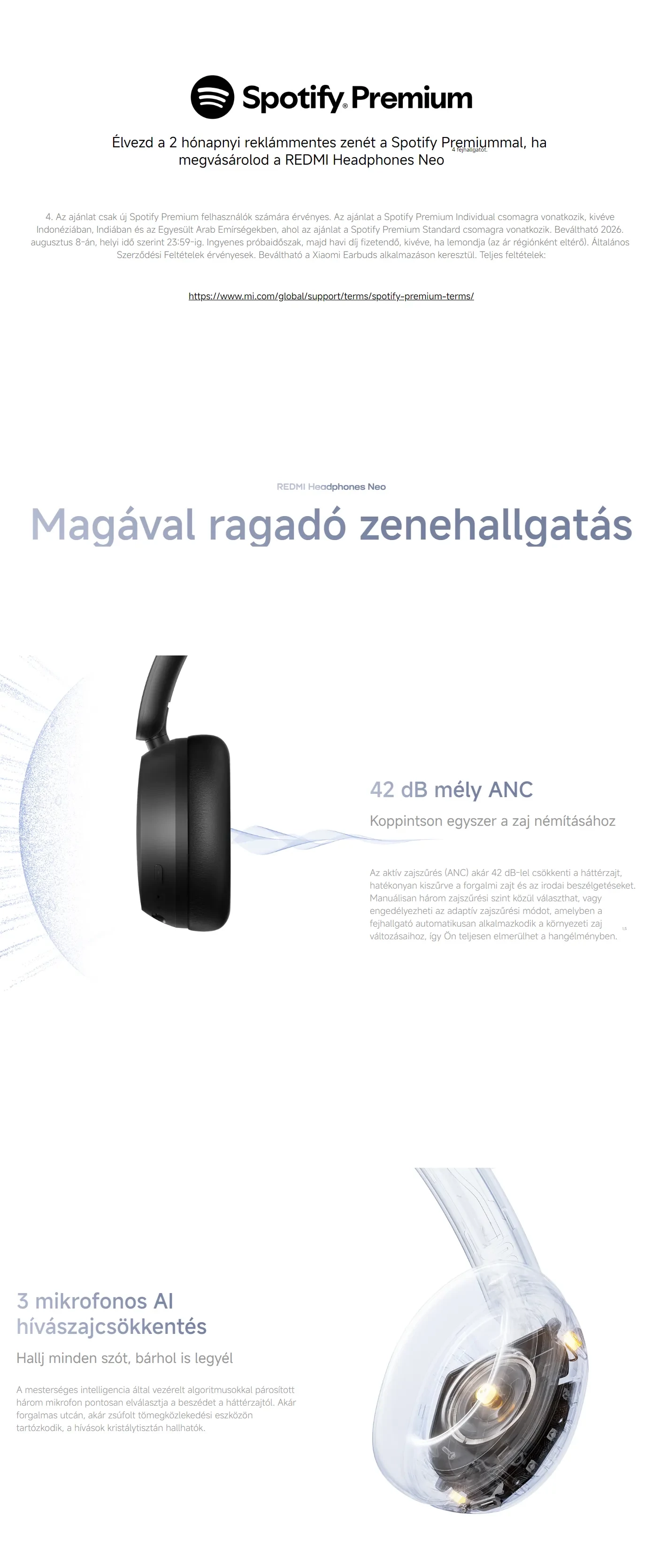 Redmi Headphones Neo sztereó Bluetooth fejhallgató aktív zajszűréssel