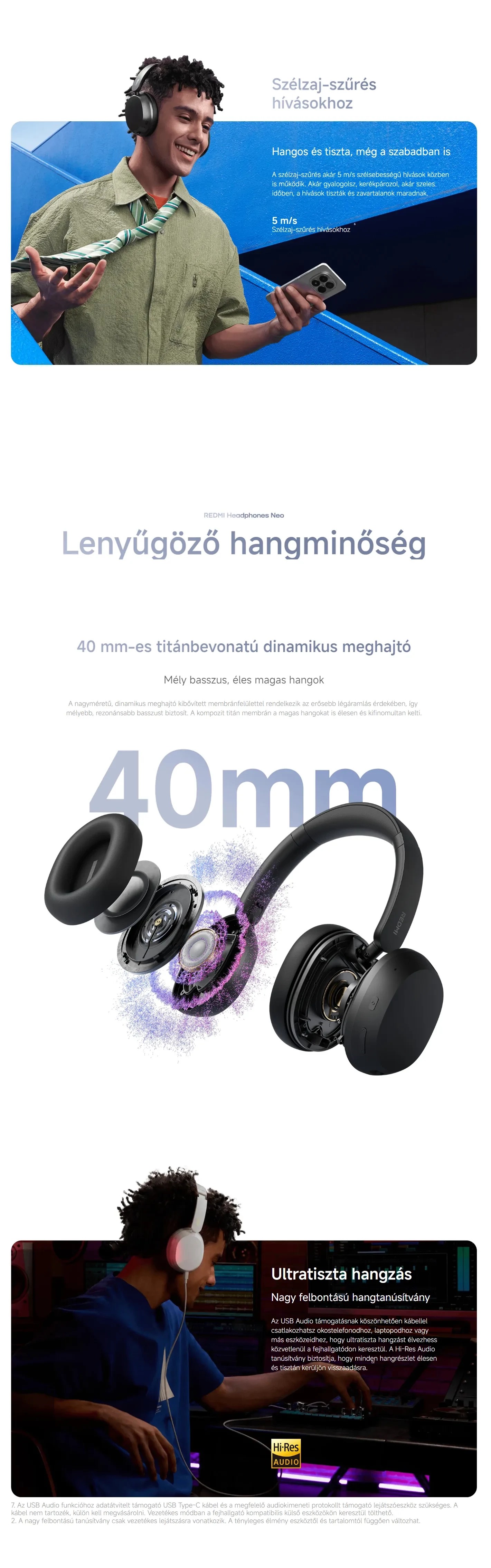 Redmi Headphones Neo sztereó Bluetooth fejhallgató aktív zajszűréssel