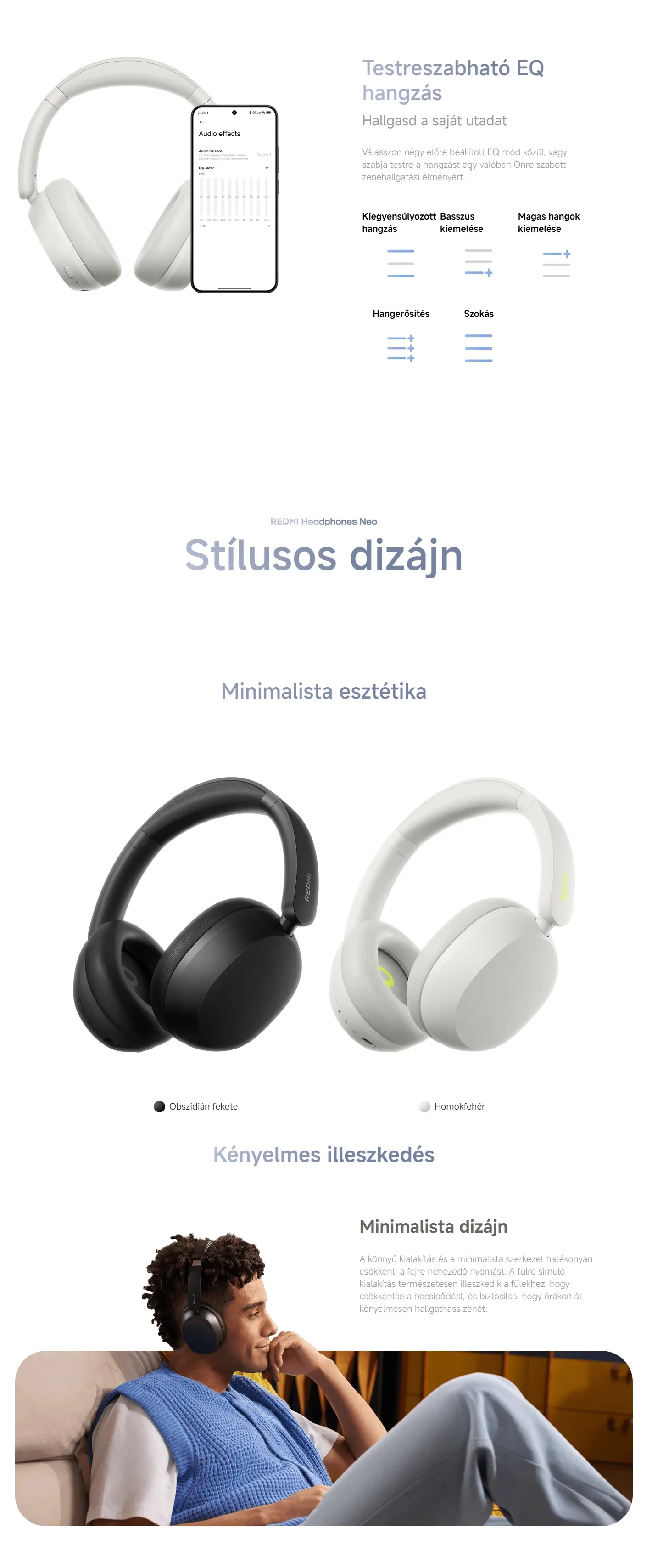 Redmi Headphones Neo sztereó Bluetooth fejhallgató aktív zajszűréssel