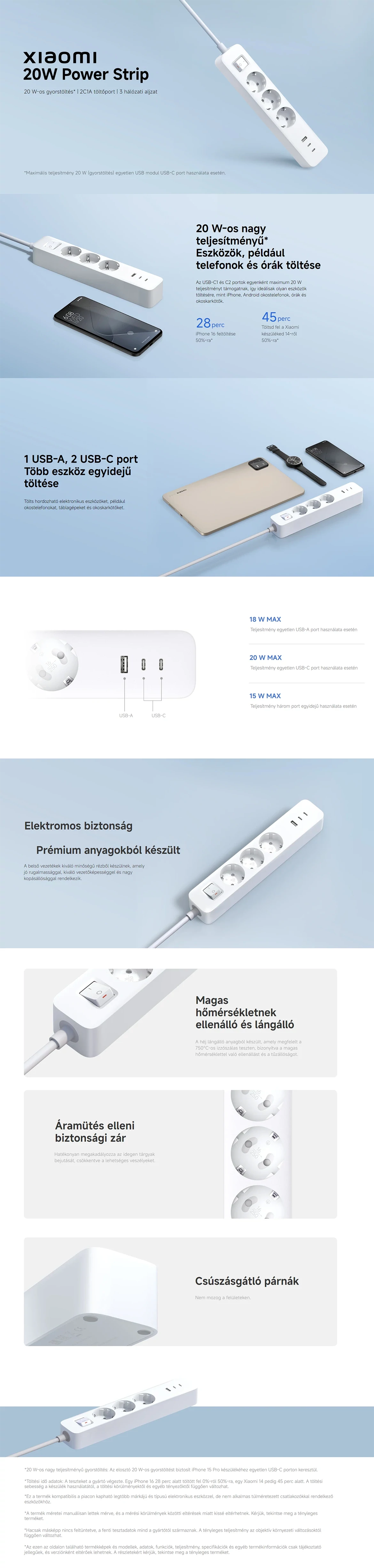 Xiaomi 20W Power Strip (2C1A) 230V EU hálózati elosztó USB portokkal