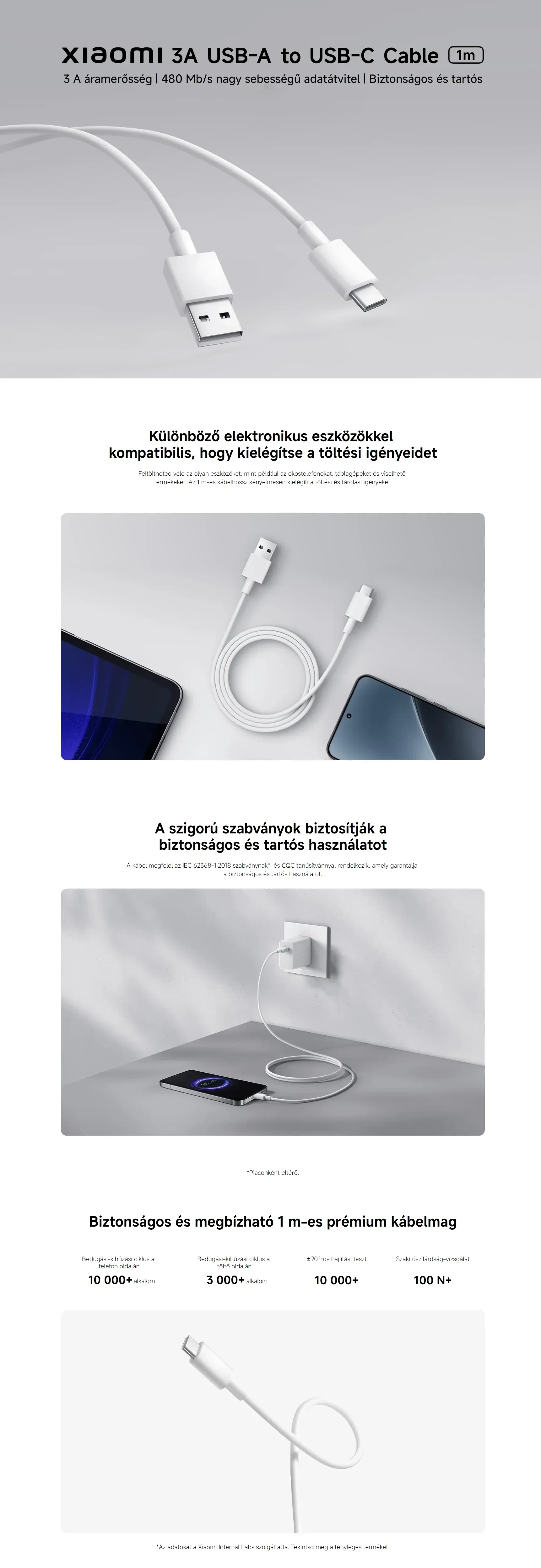 Xiaomi 3A USB-A to USB-C Cable (1m) USB kábel